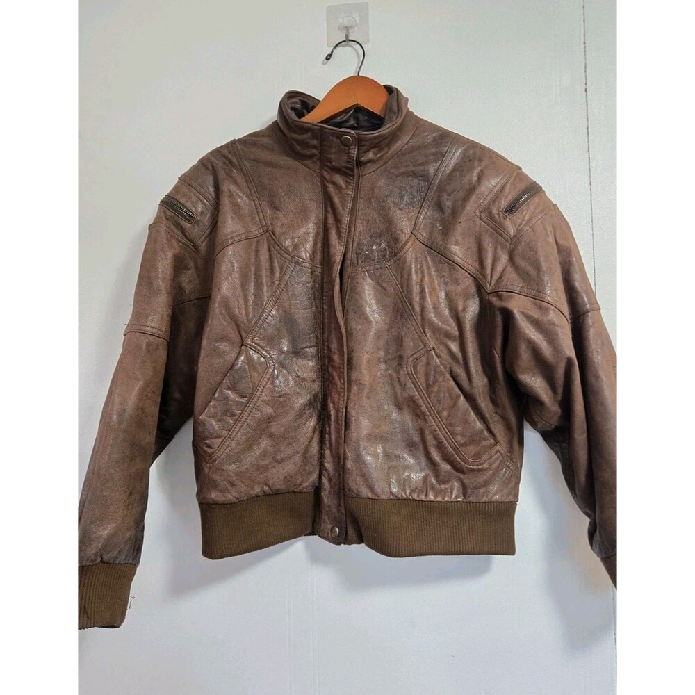 VTG Adventure Bound Mensâ Leather Jacket L Bomber Waxed Brown Retro Biker